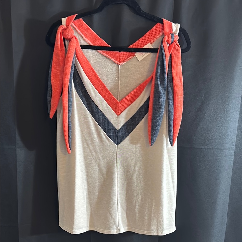 Sugar White and Red Tie Front Asymmetrical Tank Top
